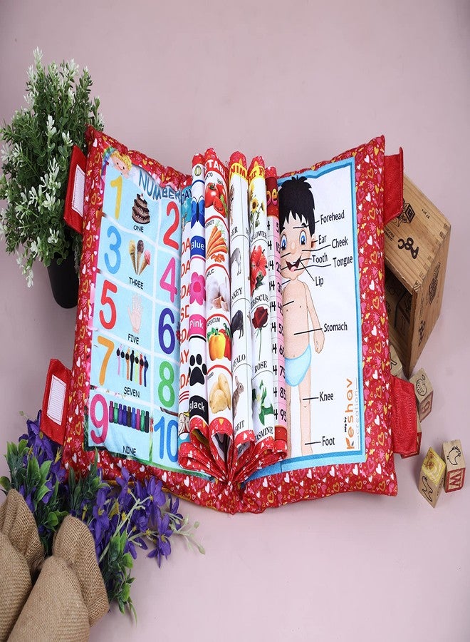 Keshav Creation Learning Cushion Pillow Book Kids with English | Alphabet, Numbers, Animal Names | Kids Learning Toys (Red) - Image 2